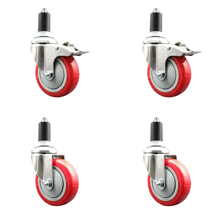 Service Caster 4 Inch 316SS Red Poly Swivel 1-3/8 Inch Expanding Stem Caster Lock Brake, 2PK SS316TTLEX20S414-PPUB-RED-2-S-2-138